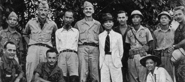 American OSS Deer Team with Ho Chi Minh & Vo Minh Giap August, 1945 Pac Bo, Vietnam